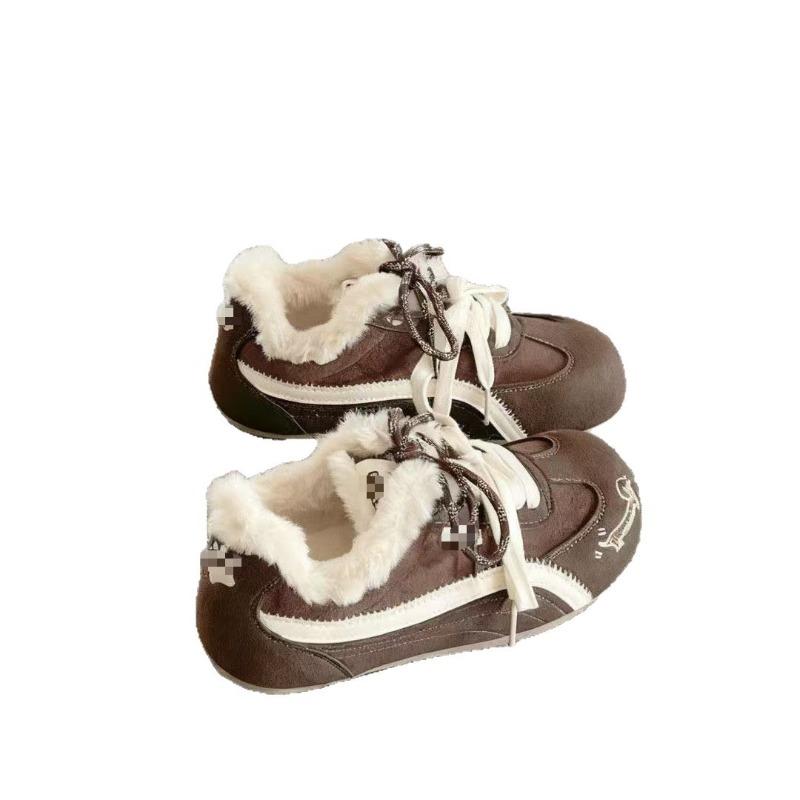 Sapatos de Lã para Mulheres, Retrô e Versátil, Sapatos de Algodão de Bico Redondo, Sapatos de Plataforma Quentes