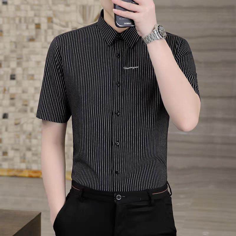 Men's Striped Short Sleeve Shirt Slim Fit Casual Business Button-Down Office Daily Wear Top