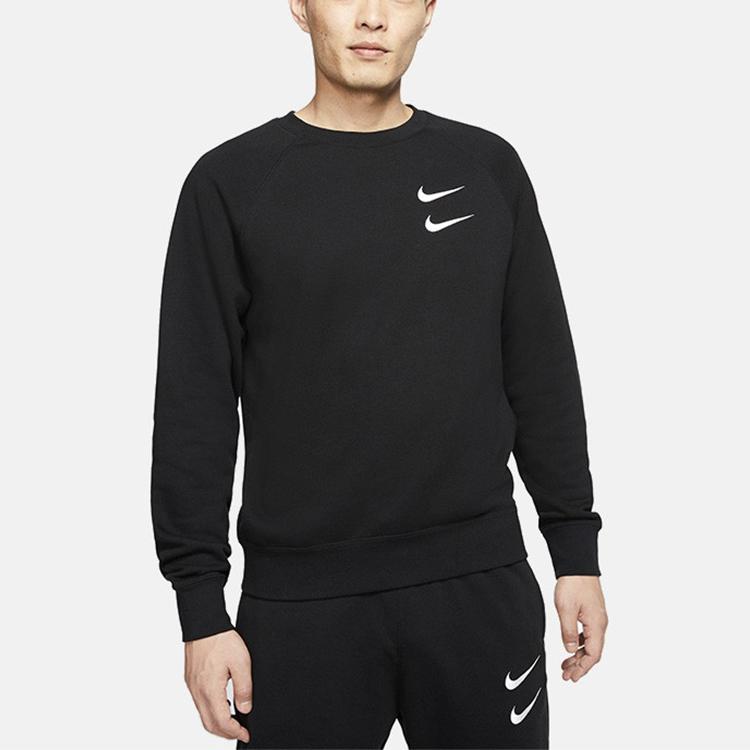 Nike Sportswear Men's Double Swoosh Fleece Crewneck Sweatshirt Black Standard Fit DD5079-010