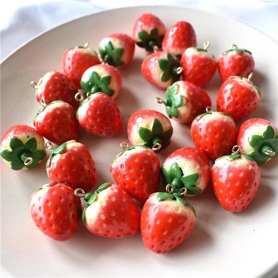 2026 New 5 Pcs/pack Big And Small 3D Strawberry Fruit Resin Charms Pendant Earring DIY Fashion Jewelry Accessories