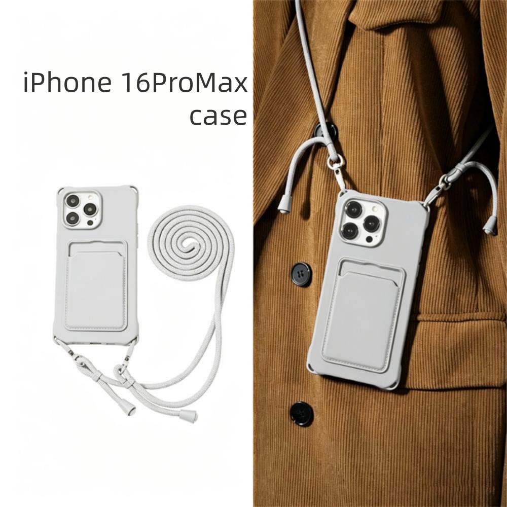 

Silicone Phone Case Universal Adjustable Shoulder Strap Card Holder 4-Corner Protection for iPhone 16/17 Series, iPhone16, iPhone17