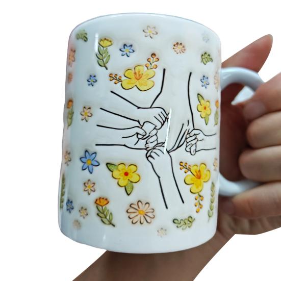 Ceramic Coffee Mug for Mom Floral Water Mug 11/15oz C-type Handle Drinking Cup Handcrafted Birthday Christmas Gift for Mom Grandma Daughter