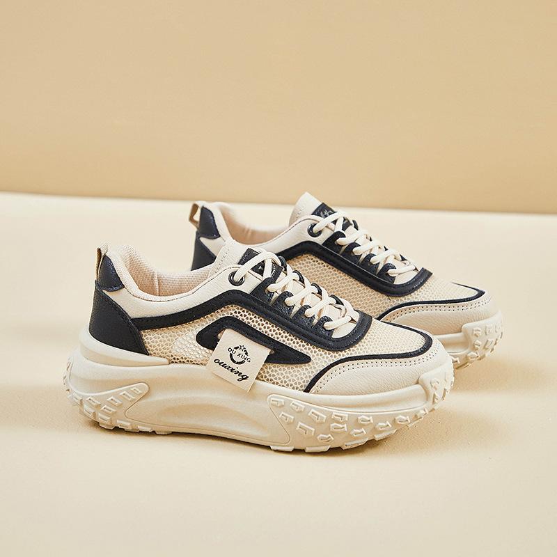 Korean version of women's shoes 2025 new spring and summer dad shoes versatile thick sole inner height increase mesh breathable high top white shoes