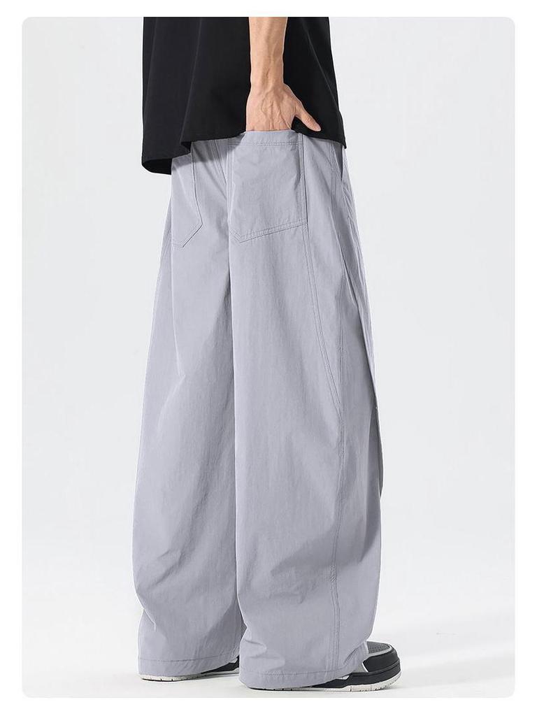 2026 Men's Summer Ice Silk Straight-Leg Pants: Comfortable, Fashionable, Loose Fit with Curved Blade Design