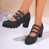 Medium Mother Leather Shoes Etiquette Shoes Cheongsam Model Catwalk Shoes Black Waterproof Table High Heels Platform Single Shoes