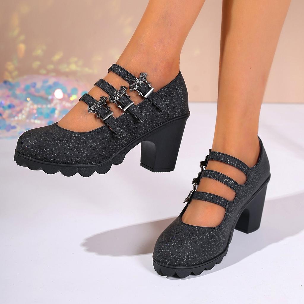 Medium Mother Leather Shoes Etiquette Shoes Cheongsam Model Catwalk Shoes Black Waterproof Table High Heels Platform Single Shoes