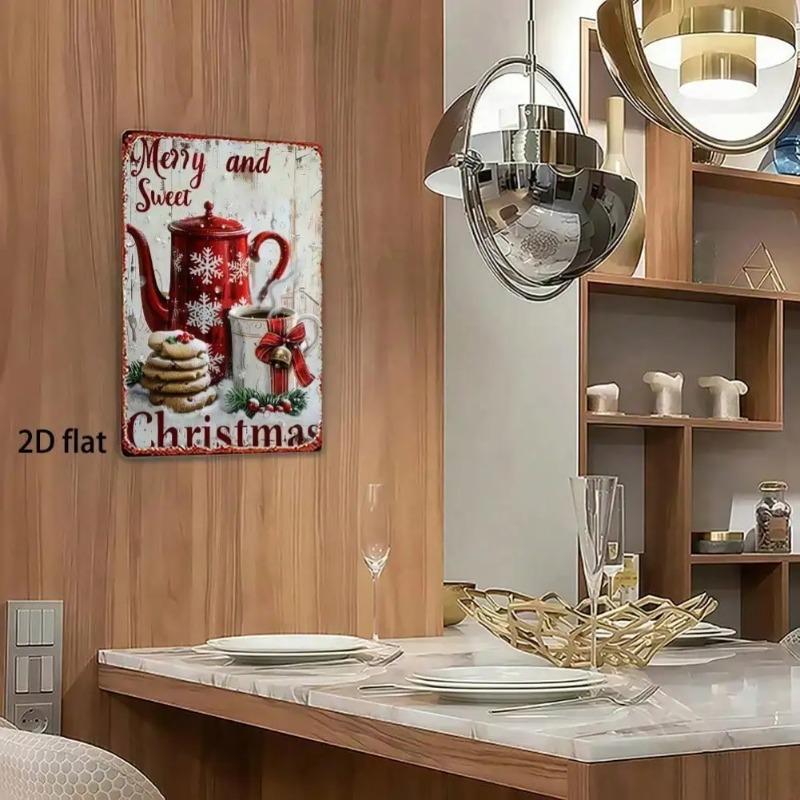 Vintage Snowflake Teapot Metal Tin Sign Wall Decor Christmas Home