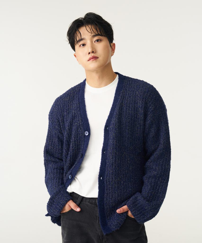 Double Eight Hairy Knit Cardigan (Navy)