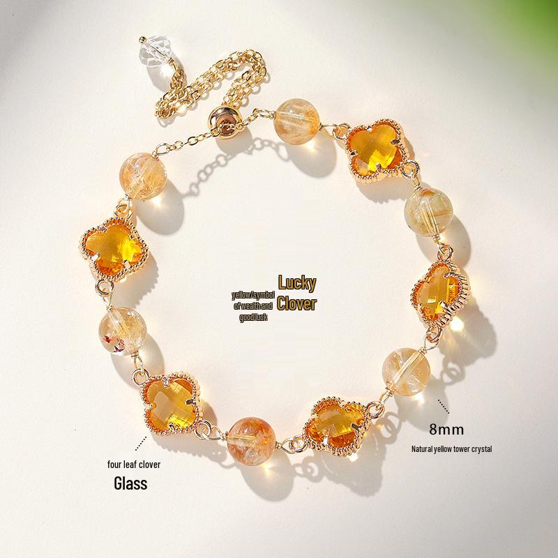 Lucky Clover Amethyst & Rose Quartz Women's Bracelet - Four-Leaf Clover Light Luxury Fashion Jewelry.