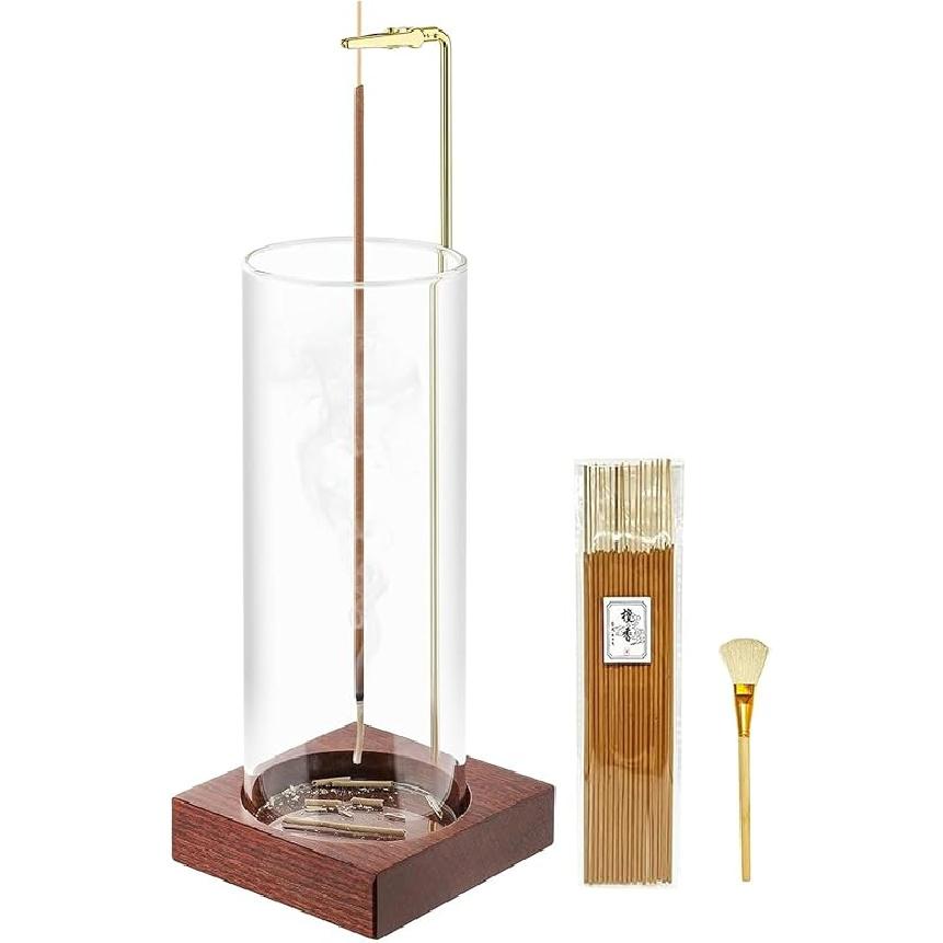 Incense Holder,Wooden Incense Holder for Sticks with 20 Incense Sticks, Anti-ash Incense Burner with Glass Ash Catcher for Meditation Yoga Spa Gift 1 Pack