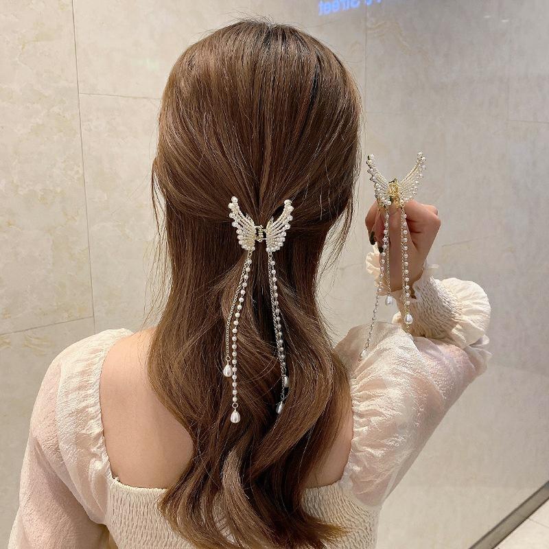 Butterfly Pearl Tassel Hairpin Korean Simple Side Clip Liu Hai Clip
