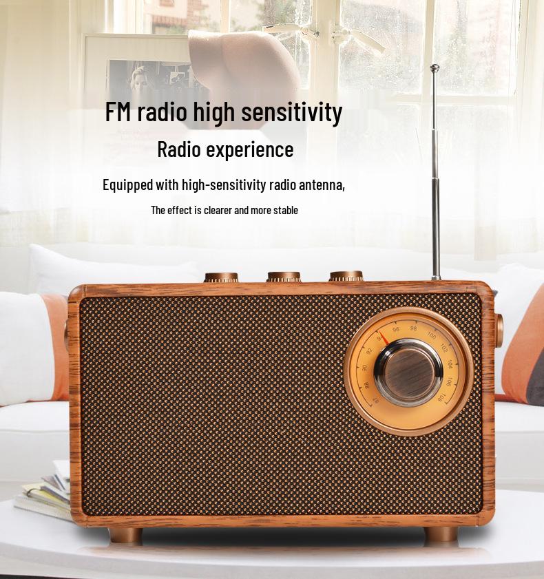 AS23 Retro Bluetooth Speaker with FM Radio, Card Slot, Portable Design for Home and Elderly Use