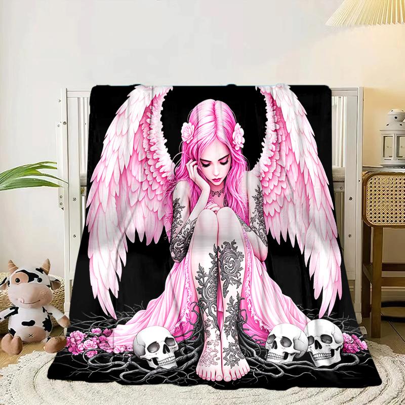 Ätherische rosa Engelskopf Decke Flanelldecke für Bett, Sofa, Camping, Wandern, Picknick Zubehör, Geschenk für Familie Fan Geschenke