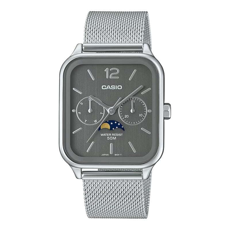 

[Casio] CASIO standard moon phase Moon phase analog men s watch MTP-M305M-8AV metal mesh band dark gray overseas model [product]