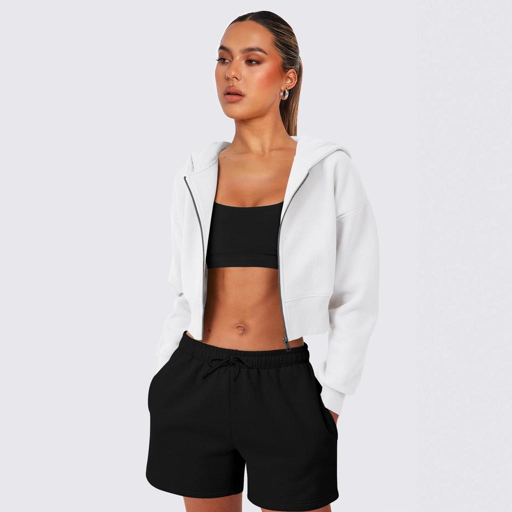 Women's Cropped Hoodie with Full Zip In Multiple Colors