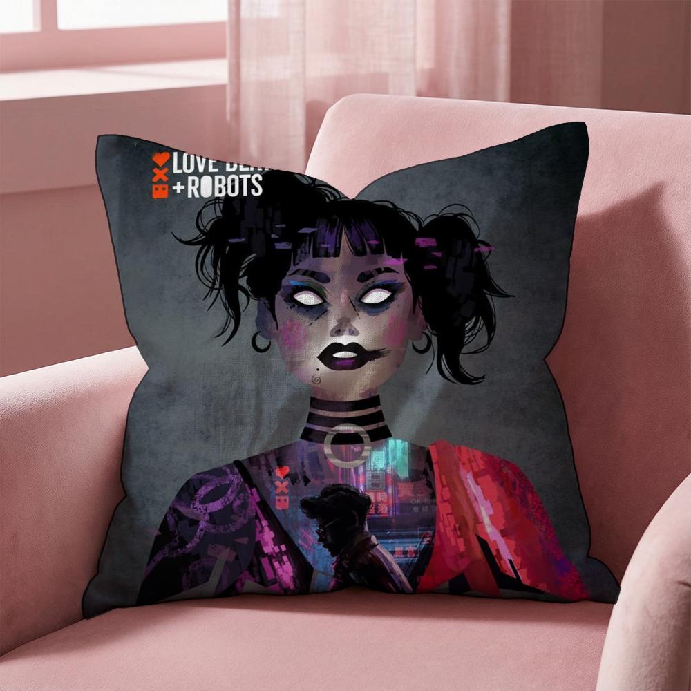 Love D-Death Robots Cushion Cover Multi-Scene Pillow Cover for Home & Car - Reversible, Soft & Durable for Daily Use
