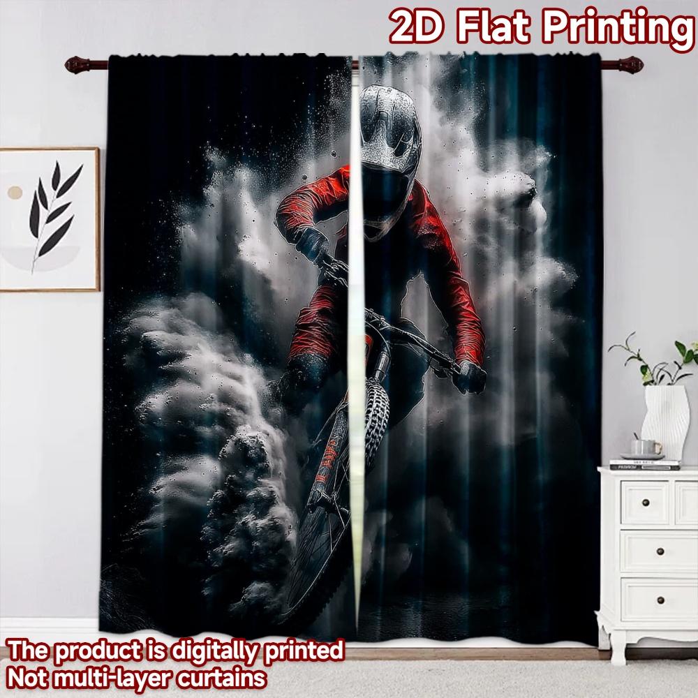 2D flat printing 2pcs Curtain Party Window Curtains Mountain Biker in Action Digital Printed Polyester Drapes Birthday Party