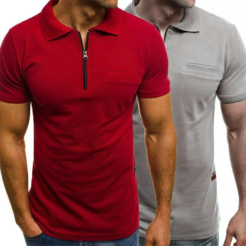 

Новая простая мужская однотонная повседневная футболка с короткими рукавами с лацканами