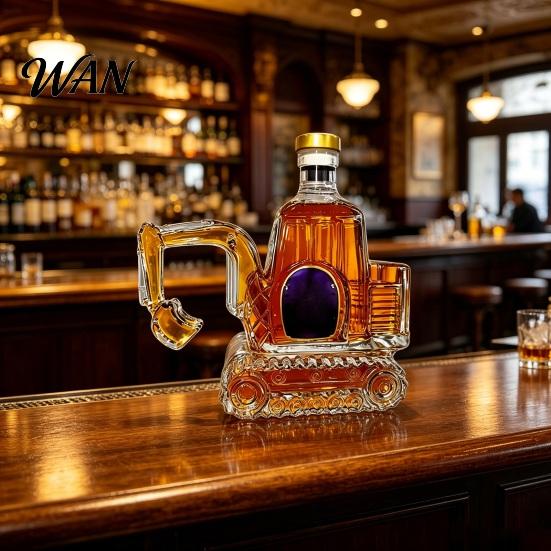 Unique Whiskey Container Excavator Shape Glass Decanter, 3D Vehicle Liquor Bottle with Home Bar Decoration Stopper, 350ml Heavy Equipment Wine