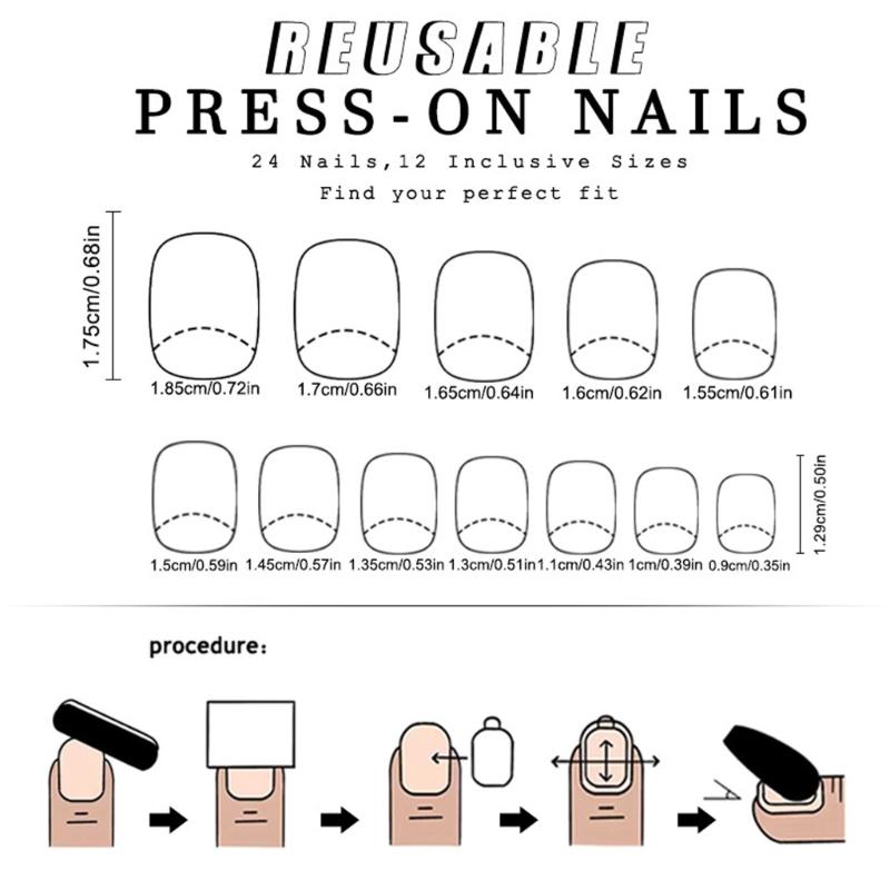 Quadratischer Press-on-Nagel Lila Falscher Nagel Aufkleb-Nagel in 12 Größen, 24 Stück Französische Nagelspitzen für DIY-Nagelkunst-Dekorationen