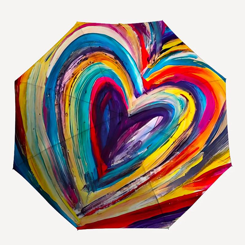 

1pc Heart Painting Auto-Fold Umbrella with One-Touch Open/Close - 8 Reinforced Ribs for Windproof Stability, yy251118171