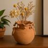 Terracotta Flower Vase Handmade Clay | Decorative Bud Vase with Carved Leaf Pattern, Rustic Boho Table Centrepiece for Home