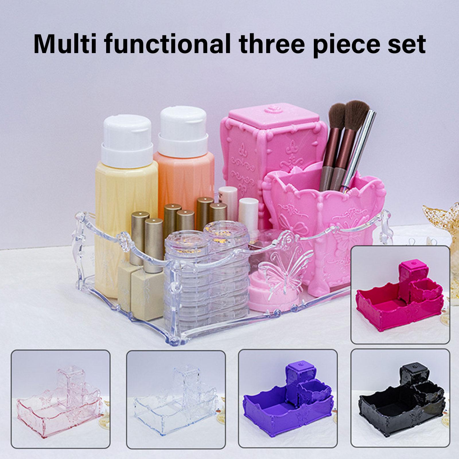 

Makeup Brush Holder Organizer Cosmetic Cotton Pad Organizer Container Dispenser Nail Tool Storage Box for Home Salon