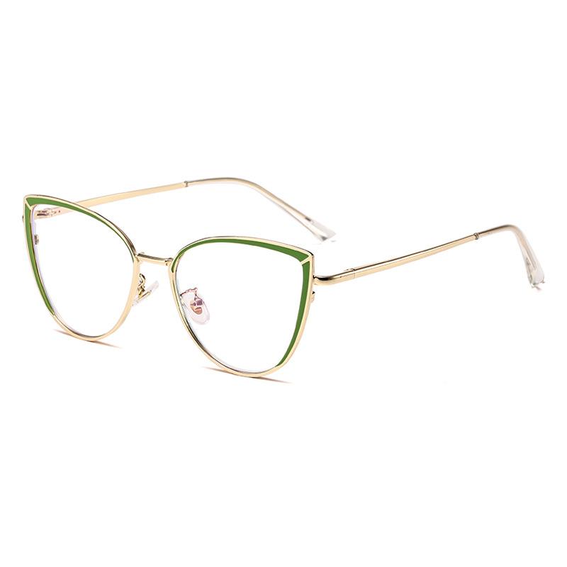 6221 Fashion Cat'S Eye Metal Spring Leg Flat Glasses 2025 New Personalized Anti-Blue Light Plain And Thin Glasses