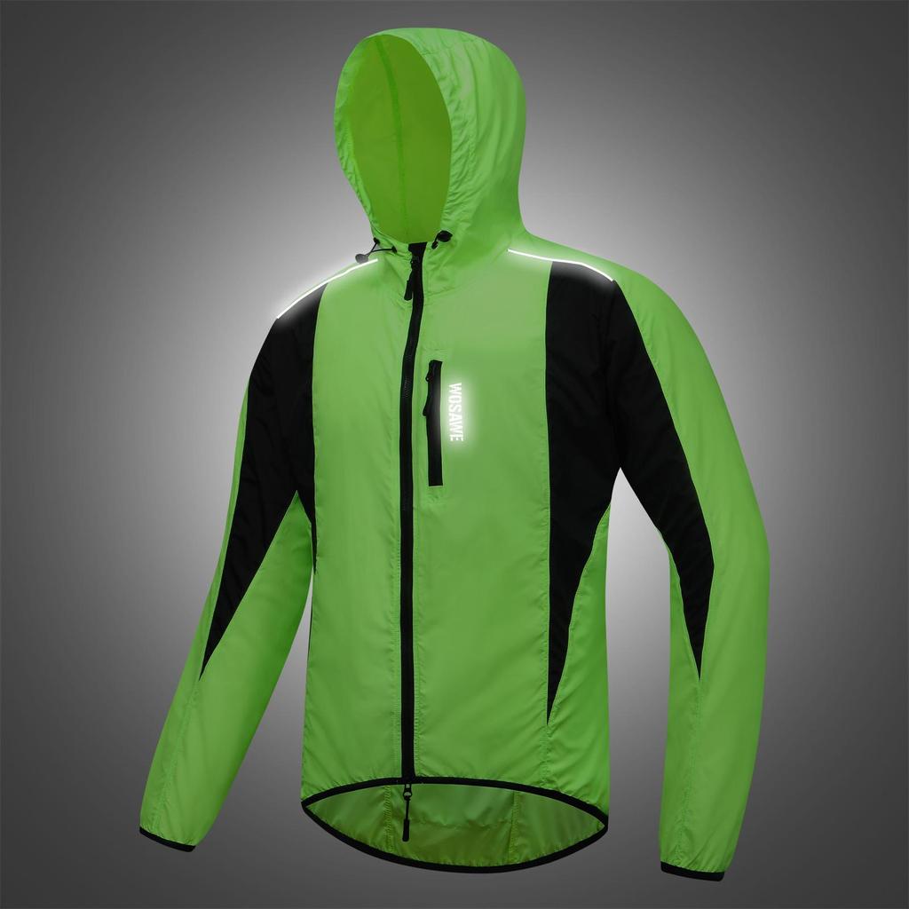 Wosawe Windproof Cycling Jackets Hooded Waterproof Long Sleeve Windbreaker Jerseys Reflective Bicycle Clothing Men's Jacket