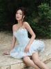 Retro Sweetheart Strapless Dress with 3D Petals and Cinched Waist