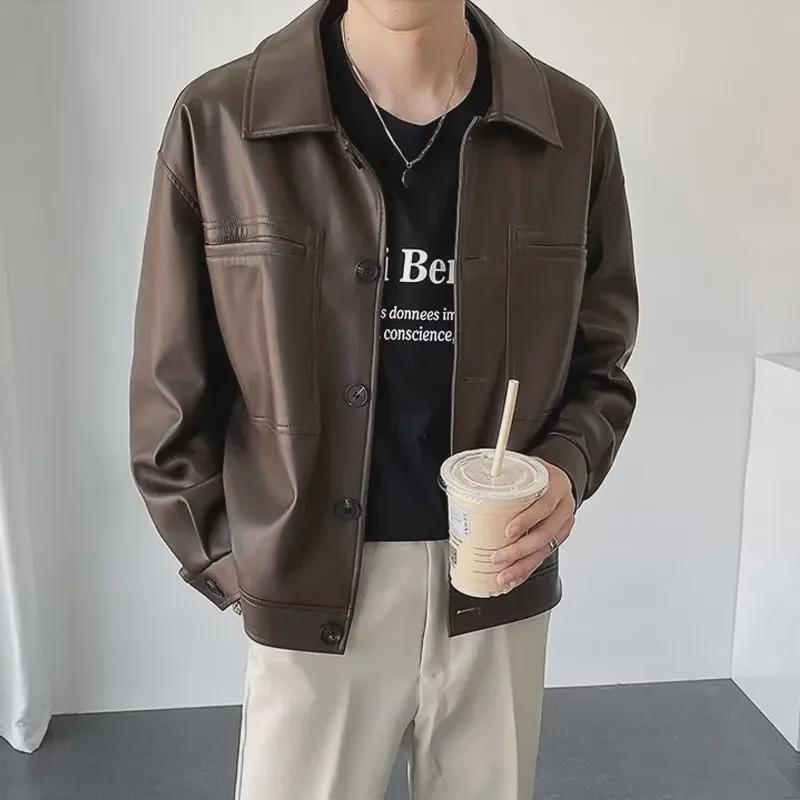 Men's Korean Style Retro Loose Leather Motorcycle Jacket