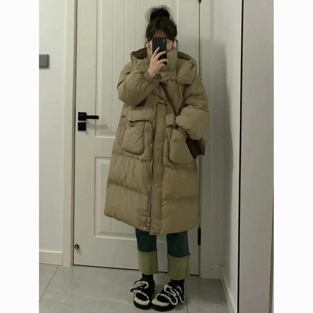 Damen Koreanischer Stil Kapuzen-Baumwollmantel lang, Übergröße, Taillenformend, Wintergefüttert, Über Knie-Länge