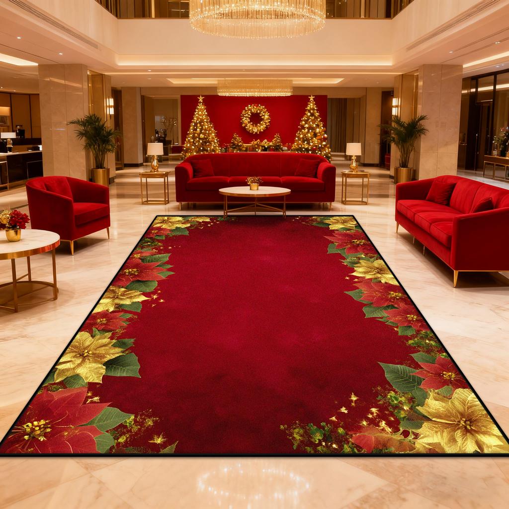 Gorgeous Poinsettia Red Area Rug Large Area Living Rooms El Lobbies Carpet Non-slip Home Luxurious Bedroom Decor Floor Mat