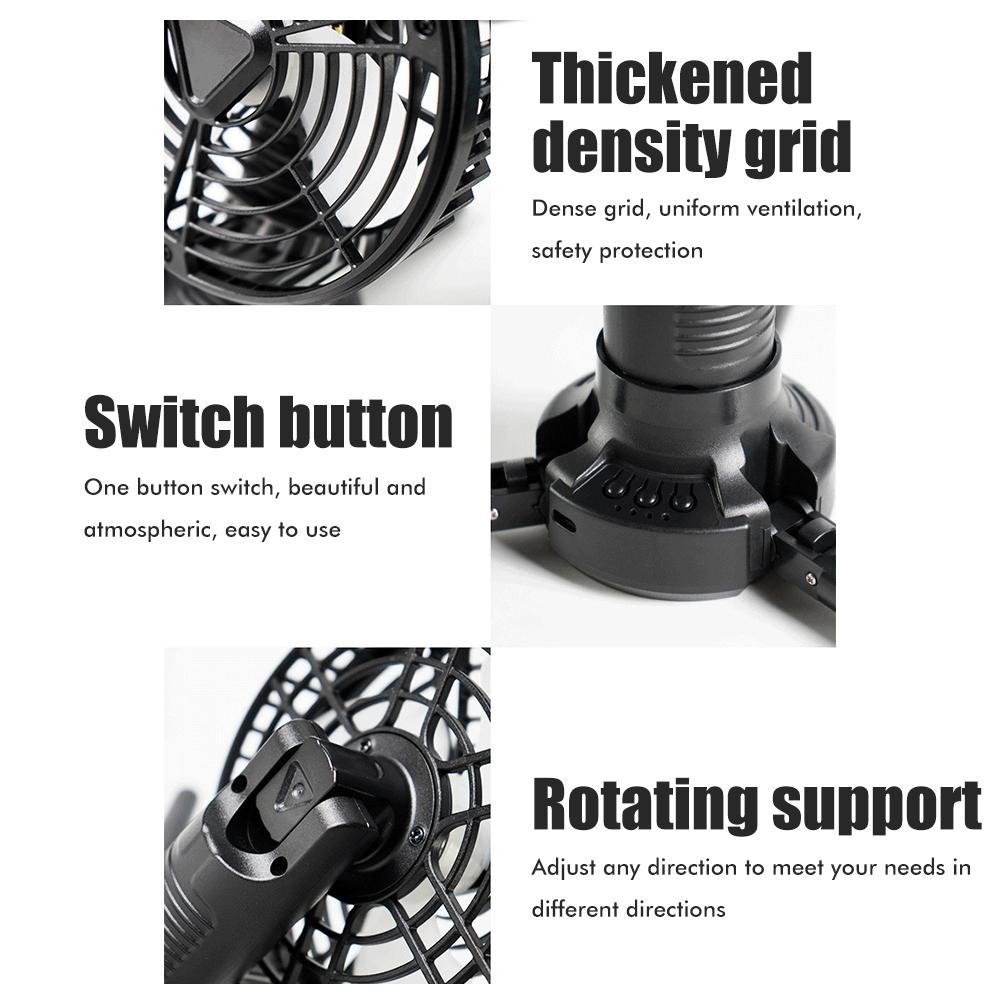 Portable Desk Fan with Tripod Light USB Rechargeable Air Cooling Fan Light Outdoor Camping Ceiling Fan for Travel Tent