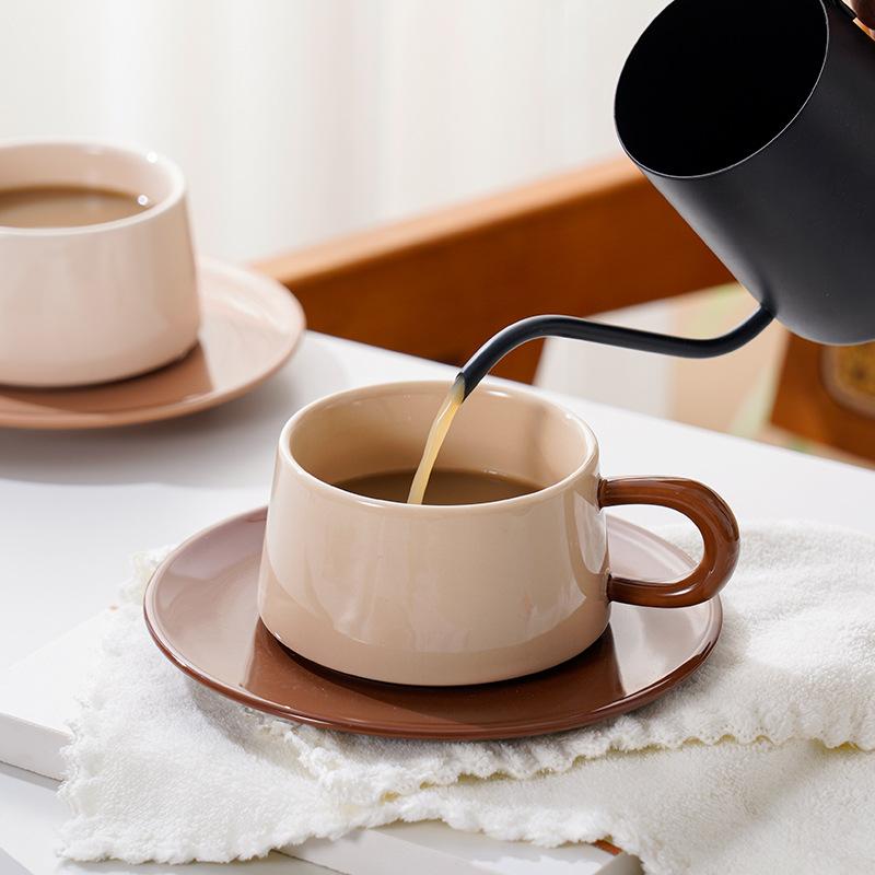 Nordic Style Ceramic Coffee Cup And Saucer Set Creative Contrasting Color Restaurant Home Mug Tea Cup Afternoon Tea Cup Saucer