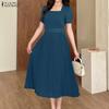 ZANZEA Women Square Collar Summer Casual Short Sleeve Dress