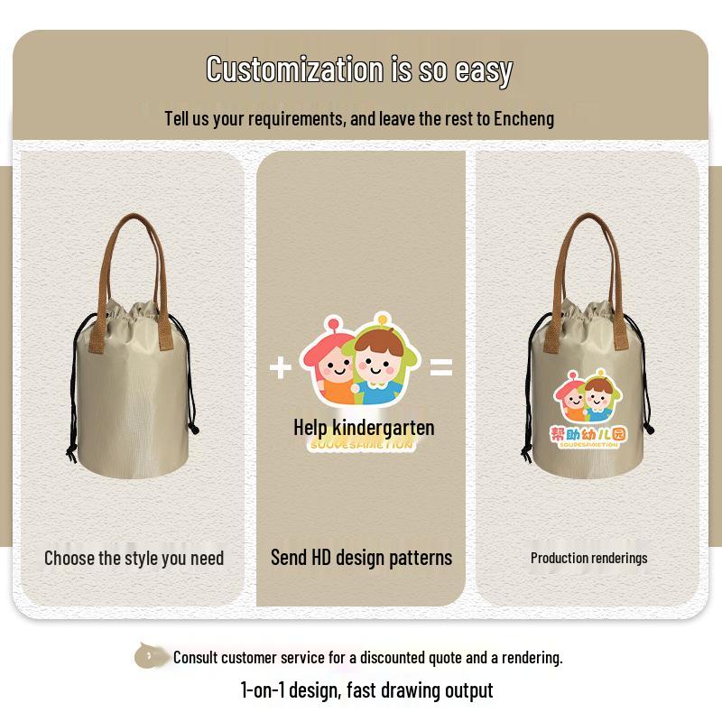 Insulated Cylindrical Lunch Bag with Custom Logo - Waterproof, Thickened Handheld Bento Bag for Office Workers and Gifts