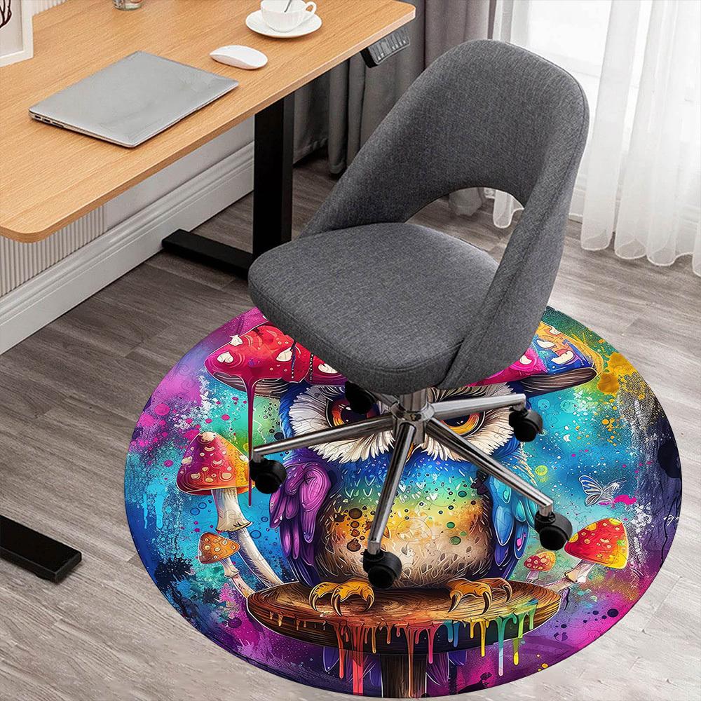 1pc Owl Mushroom Pattern Office Round Rugs, Under Chair Round Rugs for Living Room, Bedroom, Bathroom Decoration Carpet 091849