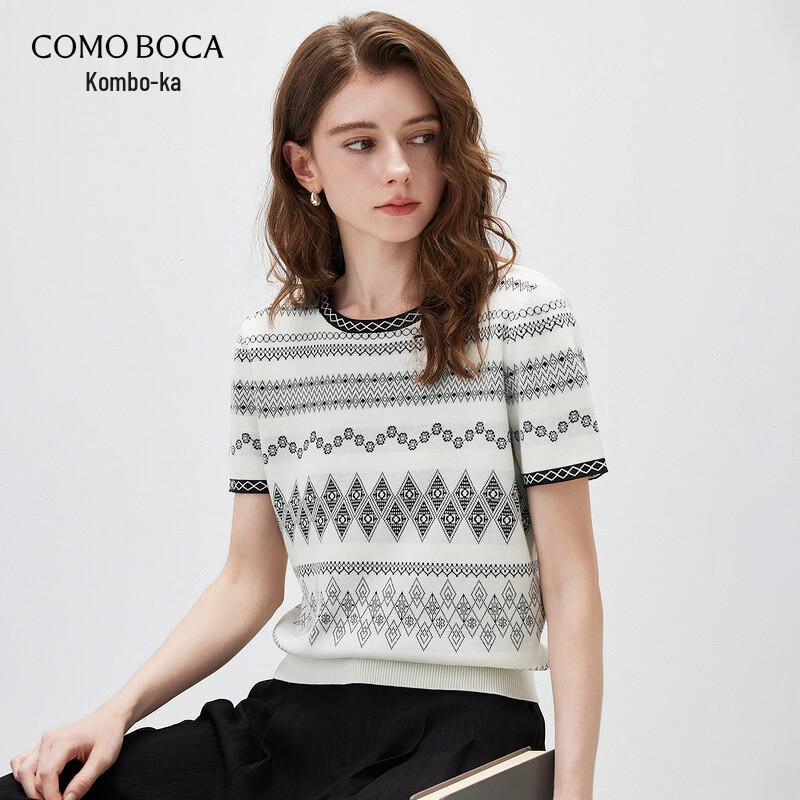 Women s Retro Jacquard Mulberry Silk Blend Knit T-Shirt L