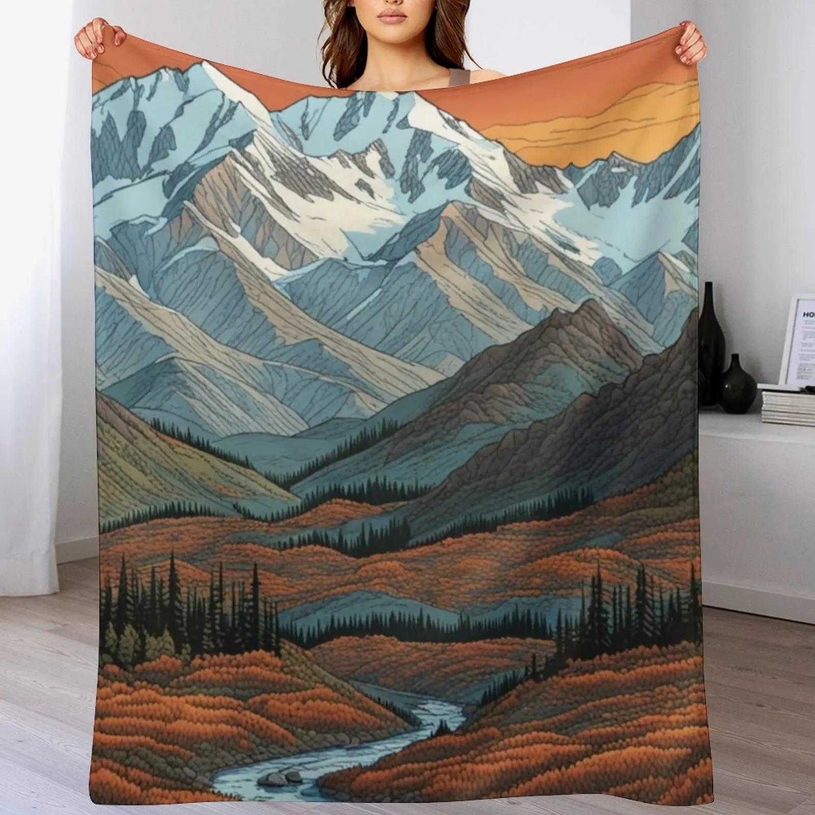 

Denali Landscape Throw Blanket Travel Size Cozy Blanket for Plane Train 102x76cm(40x30in)