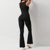 Solid Color Square Neck Vest Seamless Yoga Sports Flared Pants Tight Sexy One Piece Jumpsuit Fashion Elegant Beach Vacation Wear