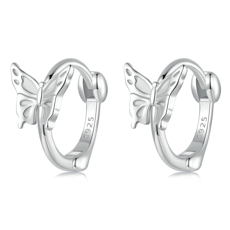 WOSTU 925 Silver European Simple CZ Ear Buckles Heart Hoop Earrings for Women Wedding Gift Minimalism Jewelry E737