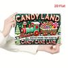 Vintage Candyland Metal Wall Art - Winter Candy Cane Lane Ticket Decor with Colorful Train & Gingerbread, 7.87x11.81 Inch Outdoo