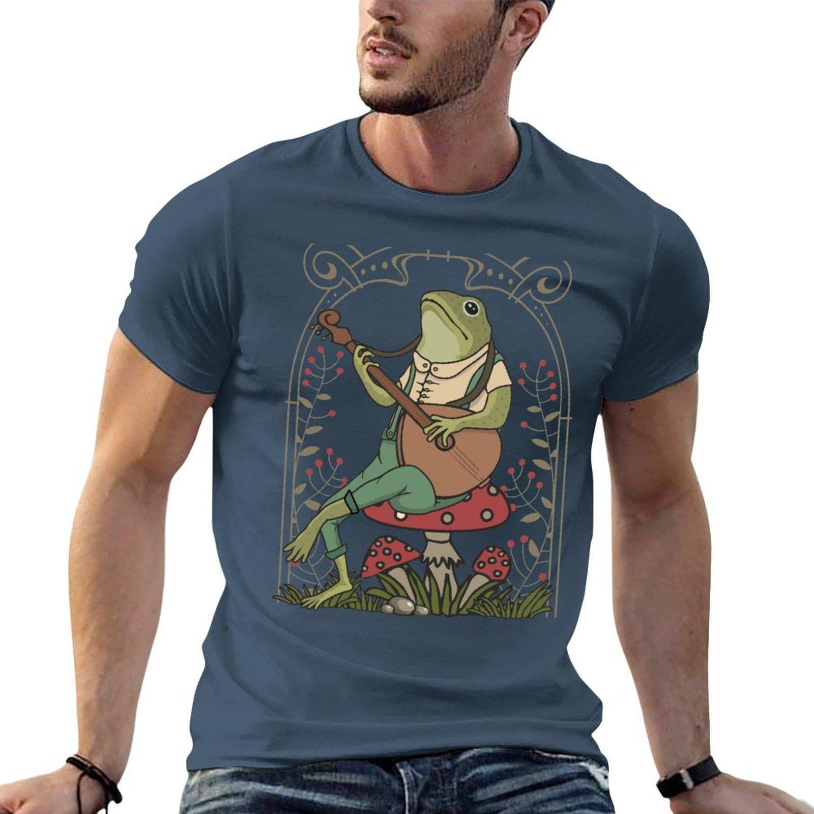 Cute Cottagecore Frog Playing Banjo Sitting On A Mushroom Naturecore Aesthetic Retro Art Tshirt S
