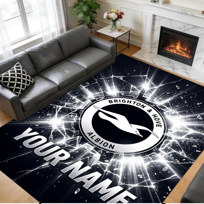 Crystal Velvet Rug Custom Name Text, Soft Non Slip Floor Mat Home DecorBrighton & Hove Albion Football