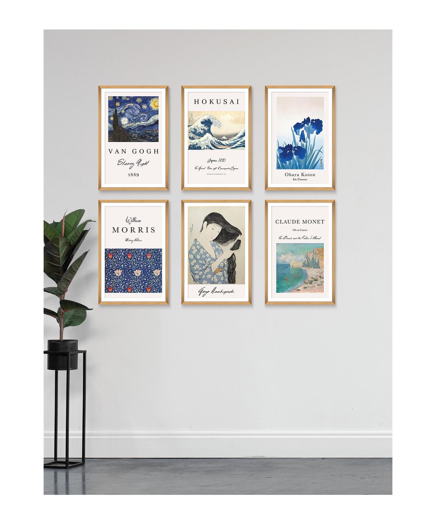 

6 шт., деревянная рамка, декоративный подарок, картина из МДФ, Ван Гог, Хокусай, Моррис..