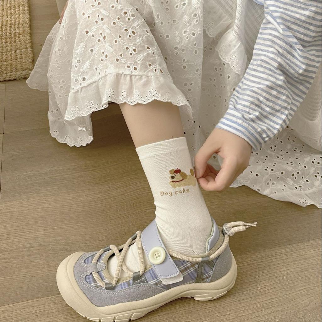 Cartoon Socks Mid-Tube Socks Trendy Spring And Autumn Cute Preppy Style Bow Puppy Striped Stockings