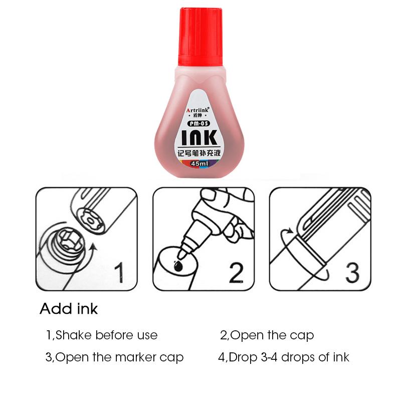 45ml Box of Permanent Markers Ink Quick-Drying Waterproof Black Red Blue Colors Oil-Based Filler Liquid for Pens
