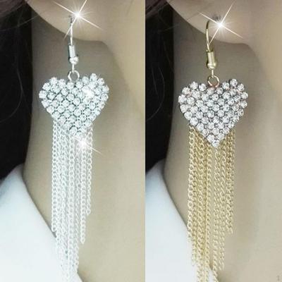 Heart Tassel Earrings Women Rhinestone for Holiday Party Engagement