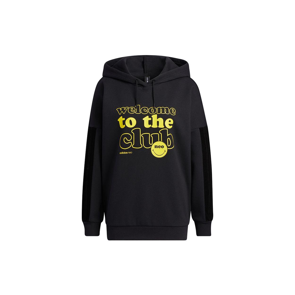 Adidas Neo X Smiley Collaboration Smiley Hoodie Letter Print Sports Pullover Women Hoodies Black H45539 L